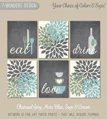 Kitchen Wall Art Print Set Eat Drink Love Flower Bursts Etsy Modern Kitchen Wall Art Kitchen Wall Art Art Print Set
