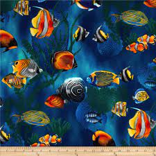 Shop our selection of fabrics featuring fish, oceans, whales, coral, sharks, crabs and more for home décor, fashion and quilting! Island Sanctuary Sea Tropical Fish Cobalt Tropical Fish Fish Background Tropical