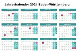 Zu den beweglichen ferientagen erhalten die lehrkräfte an öffentlichen schulen in bw in jedem schuljahr drei unterrichtsfreie tage, die entsprechend der regelung für bewegliche ferientage festzulegen sind. Kostenlos Druckbar Jahreskalender 2021 Baden Wurttemberg Kalender Zum Ausdrucken The Beste Kalender