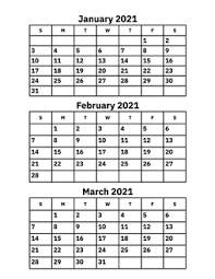 Calendars are available in pdf and microsoft word formats. January February And March 2021 Calendar