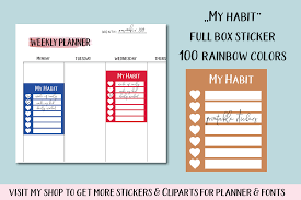 The reward column is a little incentive you can set yourself if you complete your goals! Weekly Habit Tracker Habit Planner Stickers Habit Tracker Stickers By Old Continent Design Thehungryjpeg Com