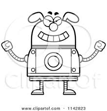 Black And White Robot Cartoon Clipart Of A Black And White Evil Dog Robot Vector Outlined Coloring Page By Cory Thoman Cartoon Clip Art Coloring Pages Outline Pictures
