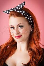 Basic steps for wrapping black hair. 50s Pin Up Hair Scarf Black Polkadot