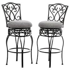 Classic Scroll Black Metal 30 Inch Curved Back Bar Stools Bar Height With Back Swivel And Black And Tan Fabric Seat 30 Inch Bar Stools Bar Stools Bar Furniture