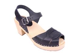 Peep Toe Clogs Black Leather