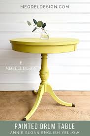 Painted Drum Table In Annie Sloan English Yellow Painted Accent Table Yellow Furniture Yellow Chalk Paint