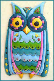 Painted Metal Owl Wall Hanging Aqua Owl Decor Whimsical Art Design Owl Art Funky Art Metal Wall Art Owl W Outdoor Metal Art Owl Wall Art Handcrafted Art