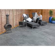 After a little research, i decided on adding slate tile. Marshalls Casarta Slate Textured Black Paving Slab 400 X 400 X 20 Mm 16m2 Pack Wickes Co Uk