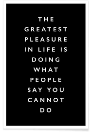 The state or feeling of being pleased or gratified. The Greatest Pleasure In Life Is Doing What People Say You Cannot Do Poster Juniqe