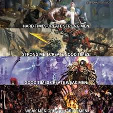 Hard times create strong men, strong men create good times, good times create weak men, and weak men create hard times. the quote, from a postapocalyptic novel by the author g. Tumblr