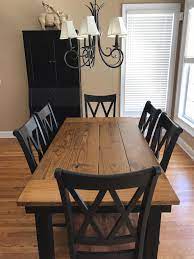 【dimensions & guarantee】this dining set includes 1 table and 4 chairs. This 6 X 37 Farmhouse Table In Early American Stain On Top And Black Painted Farmhouse Dining Room Table Farmhouse Dining Rooms Decor Dining Room Table Decor