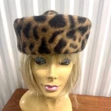 Kathy Luker Handmade Millinery Leopard Print Hat W/ Faux Fur