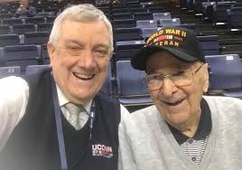 Al Ruzzo sat with WILI's Wayne Norman at today's UConn win over USF. Al is  100 years old, played freshman basketball at UConn in 1937 at Hawley  Armory, and was with the