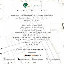 Kesari 32 sanur 80228 bali indonesia atau via email: Loker Bali Info Dicari Junior Architect Atau Drafter Apply Online Https Goo Gl Duyedx Link Tidak Bisa Diklik Add Line Kami Di Lokerbali Info Pake Untuk Langsung Dapat Klik Linknya Konsultan Arsitektur Bergerak