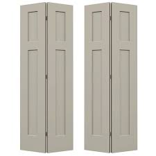 Jeld Wen 36 In X 80 In Craftsman Desert Sand Painted Smooth Molded Composite Mdf Closet Bi Fold Double Door Thdjw160200120 The Home Depot Folding Closet Doors Bifold Doors Makeover Craftsman Interior Doors