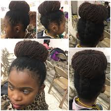 Natural hair, whether long or short, has always had the upside of offering limitless styling options. Today S Bun For My Baby Girl Lots Of Locs Natural Hair Studio Princess Hairstyles Kids Hairstyles Dreads Girl