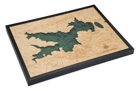 Lake Arrowhead Wood Carved Topographical Depth Chart Map