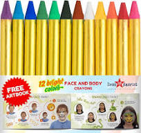 Dress Up America Face Paint Crayons - Non-Toxic Face Painting Kit for Kids and Adults - 12 Face and Body Paint with Artbook & Easy To Follow Designs - ...