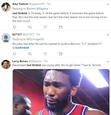 Charles barkley reacts to joel embiid crying michael jordan, kobe bryant, lebron james, magic johnson, larry bird, steph. Joel Embiid Crying May Have Just Replaced The Crying Jordan Meme As Embiid Cried After Sixers Lost Intense Game7 To Kawhi Leonard S Clutch 3 Pointer As Raptors Win Series
