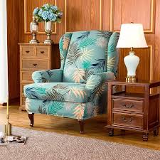 Subrtex Wing Chair Slipcovers Stretchy Wingback Armchair Covers Detachable Spandex Sofa Covers Leaves Printed Furniture Protector Slipcovers For Chairs Wingback Chair Slipcovers Wing Chair