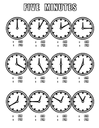 Wikijunior Tell Time Clock Coloring Book Five Minutes Chart