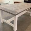 Extendable rustic farmhouse dining table natural hardwood finish with matching benches & chairs. 1