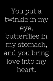 My stomach churns and my eyesight seems to get a little cloudy. You Put A Twinkle In My Eye Butterflies In My Stomach And You Bring Love Into My Heart Valentine S Day Best Gift For Your Boyfriend Or Lined Notebook 6 9 Inches 110