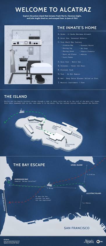 The Alcatraz Escape | Map: Alcatraz Island and the San Francisco Bay |  Secrets of the Dead | PBS