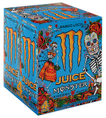 0% fat, 100% carbs, 0% prot. King Soopers Monster Juice Mango Loco Energy Juice 4 Cans 16 Fl Oz