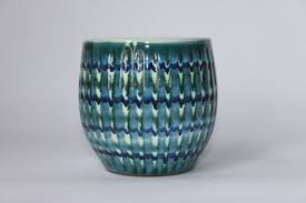 Hastings Pottery Jar Container Planter Blue Grey Striped Etsy Pottery Jar Jar Containers Pottery