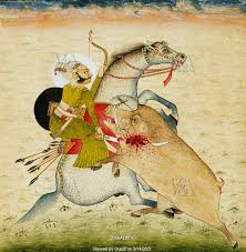 Rao Umed Singh hunting a boar. Bundi ...
