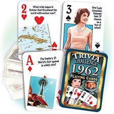 Read on for some hilarious trivia questions that will make your brain and your funny bone work overtime. Amazon Com Flickback 1962 Trivia Playing Cards Great Anniversary Or Birthday Gift Toys Games