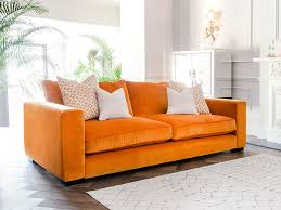 Haru small sofa bed, flame orange velvet. Stourhead Square Design Sofas British Handmade Sofas Stuff