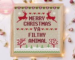 Holiday Cross Stitch Pattern Merry Christmas Ya Filthy Animal Etsy In 2020 Holiday Cross Stitch Patterns Holiday Cross Stitch Winter Cross Stitch