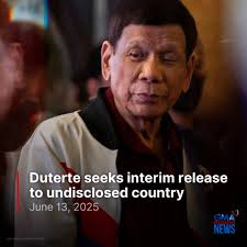 The lawyer of former President Rodrigo Duterte has asked the International  Criminal Court that he be released to a country, the name of which has been  redacted from the copy of the