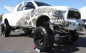 Free truck wallpapers and truck backgrounds for your computer desktop. Lifted Truck Wallpaper White Dodge Sema Truck 4916x3049 Wallpaper Teahub Io