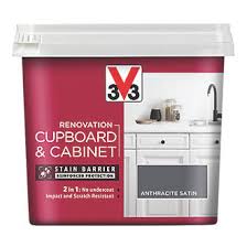 Charcoal grey kitchen cupboard paint. V33 Cabinet Paint Satin Anthracite Grey 750ml Furniture Paints Screwfix Com