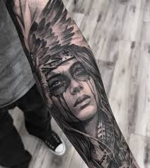 This list of native american indian tattoos is going to give you immense knowledge. Native American Woman Tattoo In Black And Grey On The Sleeve Made By John Hudic T Native American Tattoos American Tattoos Native American Tattoo Sleeve