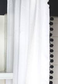 Black And White Shower Curtain With Tassels White Cotton Shower Curtain With Small Waffle Weave Texture And Pom Pom Trim In 2020 Waffle Weave Shower Curtain White Shower Curtain Black White Shower Curtain