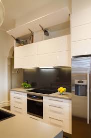 modern galley style kitchen. lift up