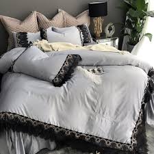 Black And Silver Bedding And Curtains Simply Shabby Chic Silver Gray And Black Vintage Victorian Lace Romantic Elegant Feminine Adults Full Silver Bedding Black And Grey Bedroom Queen Bedding Sets