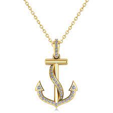 Diamond Ribbon Anchor Pendant Necklace 14k Yellow Gold 0 35ct In 2021 Anchor Pendant Anchor Pendant Necklace Anchor Jewelry
