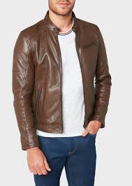 Une zippée et l'autre pressionnée. Blouson En Cuir Uni Marron Fonce A Capuche Amovible Father And Sons