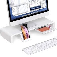 A tablet stand should be chosen based on its size and quality. Foldable Monitor Stand Riser Computer Laptop Riser Shelf With Organizer Drawer Adjustable Length Speaker Tv Pc Laptop Buy Online In Isle Of Man At Isleofman Desertcart Com Productid 144089800