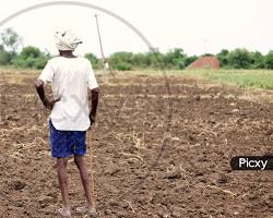 Image of farmer looking at a dry field