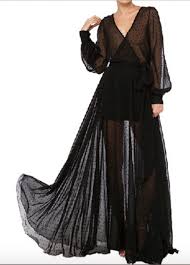Black Plunge Neck Long Sleeve Sheer Chiffon Maxi Dress Black Sheer Dress Long Sheer Dress Maxi Dress