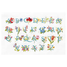 Point de croix toile imprimée abecedaire :. Kit Broderie Traditionnelle Abecedaire Fleurs Chez Dmc