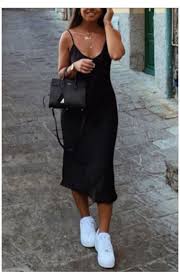 Black Silk Slip Midi Dress Black Silk Slip Trends Dress Bridesmaid Style Dress Bias Slip Prom Dress Overall Sh In 2020 Fashion Casual Dress Outfits Slip Dress Outfit