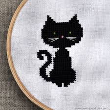 The finished design is 36 stitches by 29 stitches, and the sample is stitched in variegated gold, burnt orange, tan, and black. Small Black Cat Cross Stitch Pattern Instant Download Black Cat Cross Stitch Cat Cross Stitch Pattern Black Cat Cross Stitch Pattern