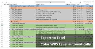 Primavera P6 Export To Excel How To Color Wbs Level
